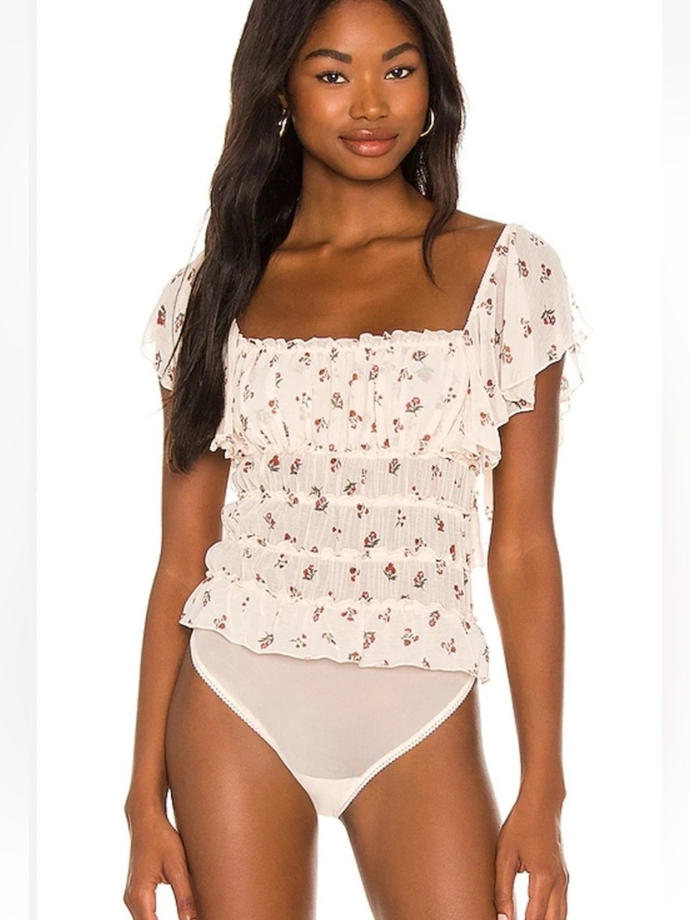 Intimately free People Juliet cream floral sheer thong body suit XS